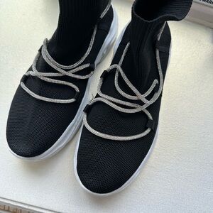 Black Knit Sneakers with Silver Laces